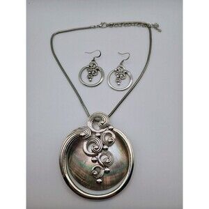 Whole Abalone Shell Necklace With Matching Dangle Earrings Set